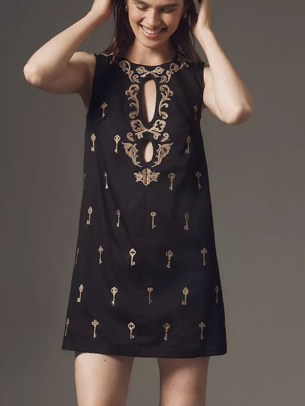 Maeve Sleeveless Embroidered Cutout Mini Dress